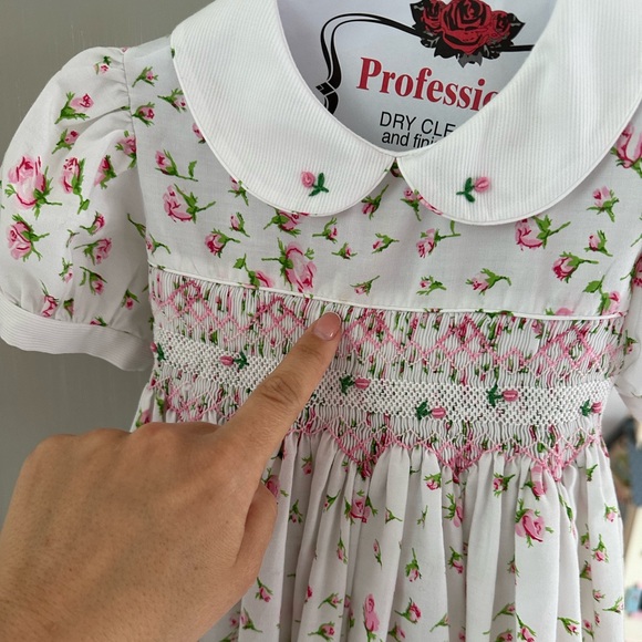 Smocked vintage rose embroidered print dress - Picture 3 of 8
